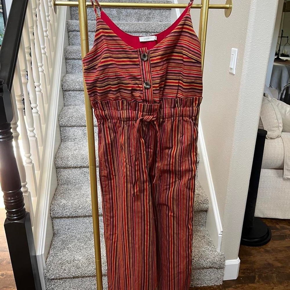 Lush stripped carnival rainbow wideleg jumpsuit retro